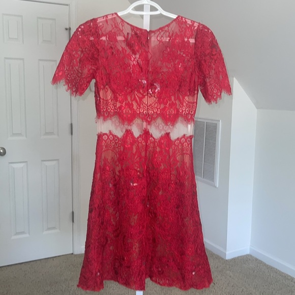Marchesa Notte‎ Red Diane Mini Lace Dress Size 2 - Picture 5 of 7